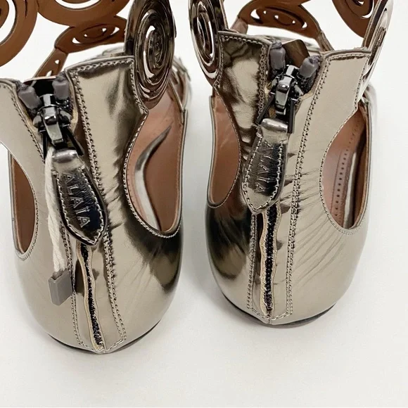 Alaia Rhodium Flat Sandals Gladiator Zip Up Metallic - Picture 9 of 10